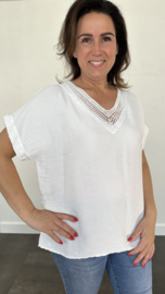 Shirt met glitter v-hals wit