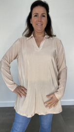 Plissé blouse met kraagje zand