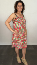 Jurkje met spaghettibandjes fanatsia groen rood +SIZE