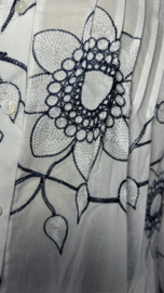 Blouse met flared mouw bloem marine/zilver SALE