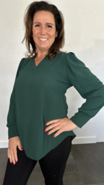 Crepe blouse met v-hals en pofmouw donker groen