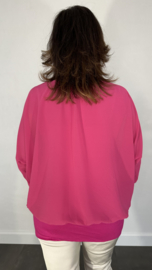 Blouse met boord lange mouw fuchsia +size