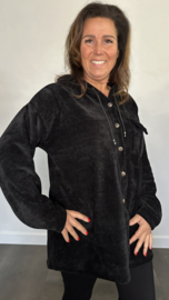 Baby rib blouse/vest met capuchon zwart