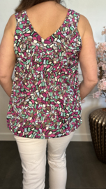 Ballon top met V-hals Rocks fuchsia gekleurd