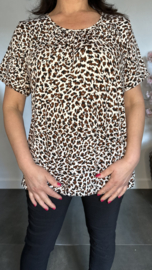 Ballon shirt met elastiek New Cheeta wit/bruin/zwart