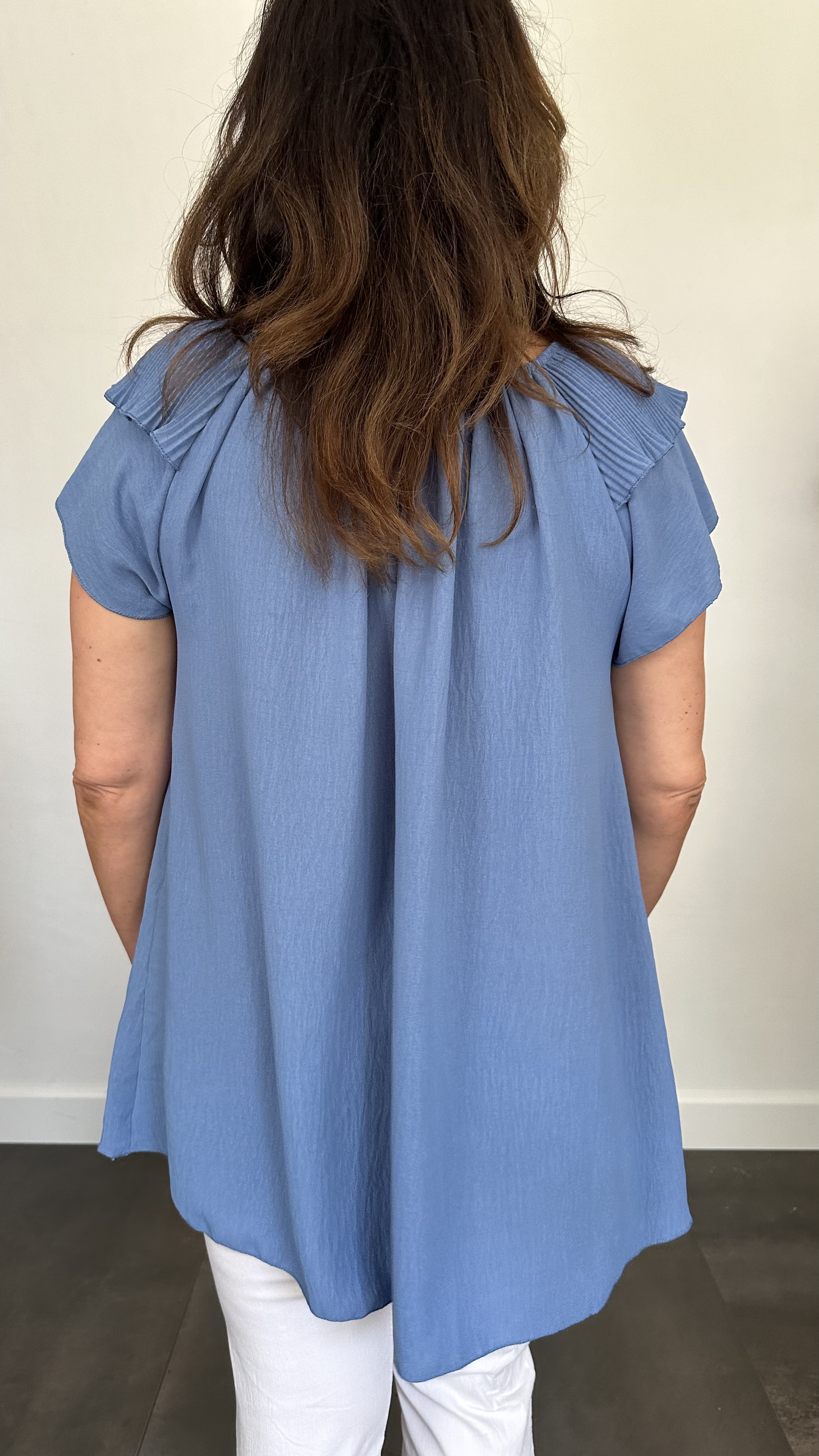Top Kenza met plissé ruche jeans blauw (donker) SALE