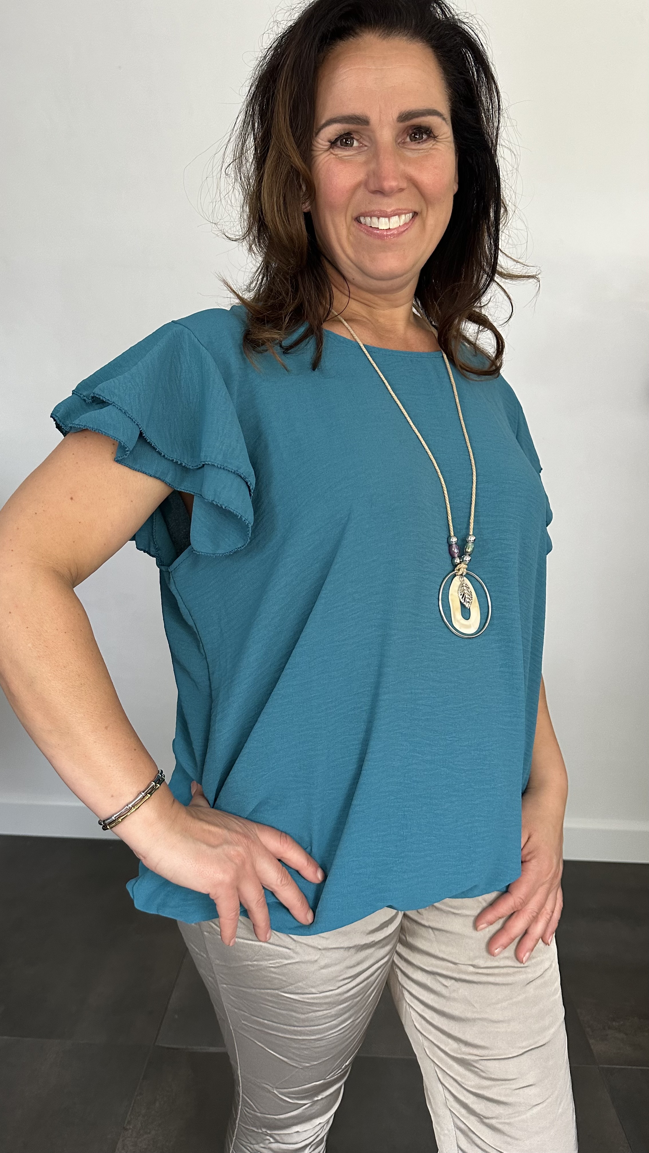 Shirt Celine met ketting petrol +SIZE