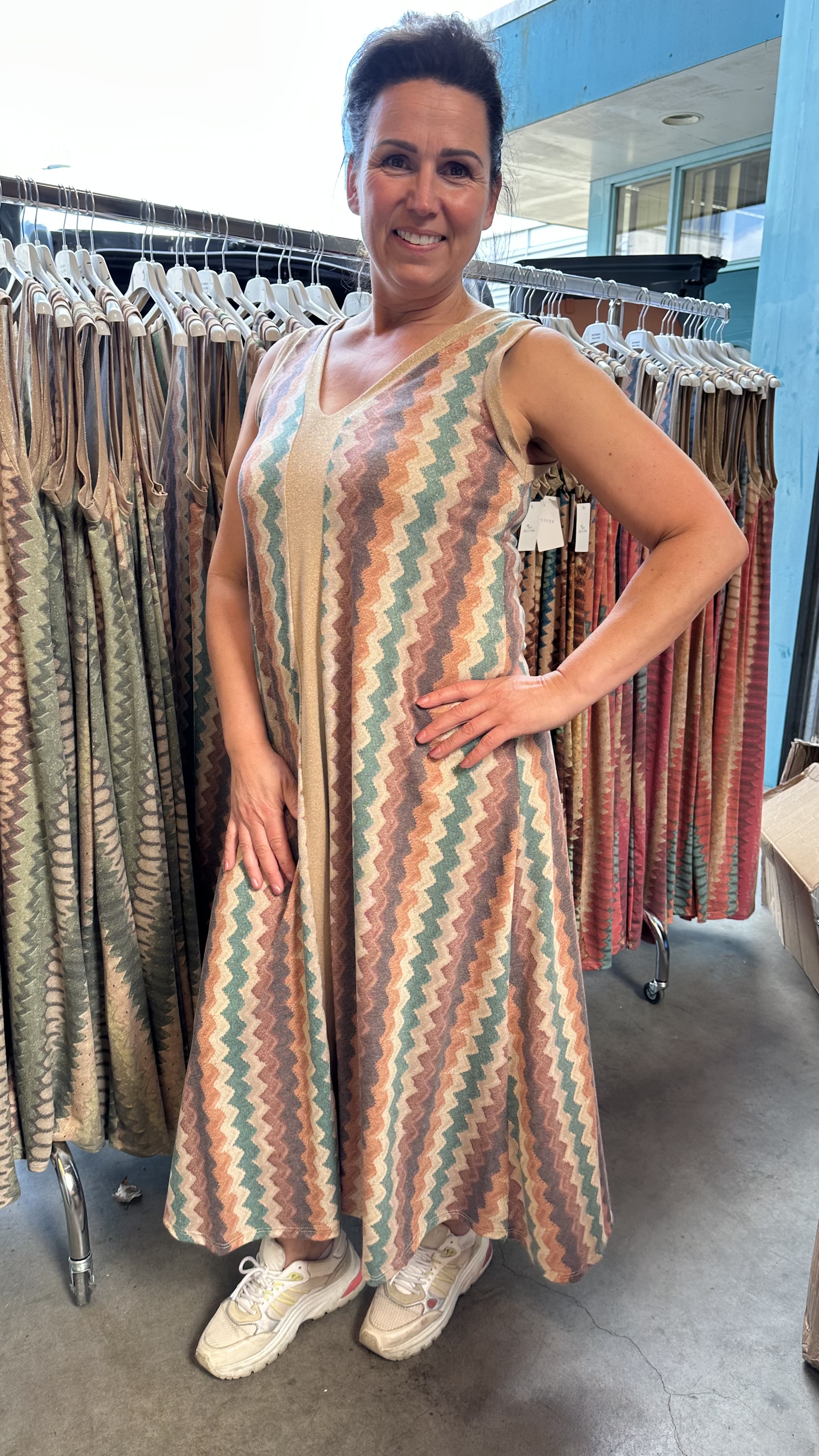 Jurk Vianna bruin/groen/camel