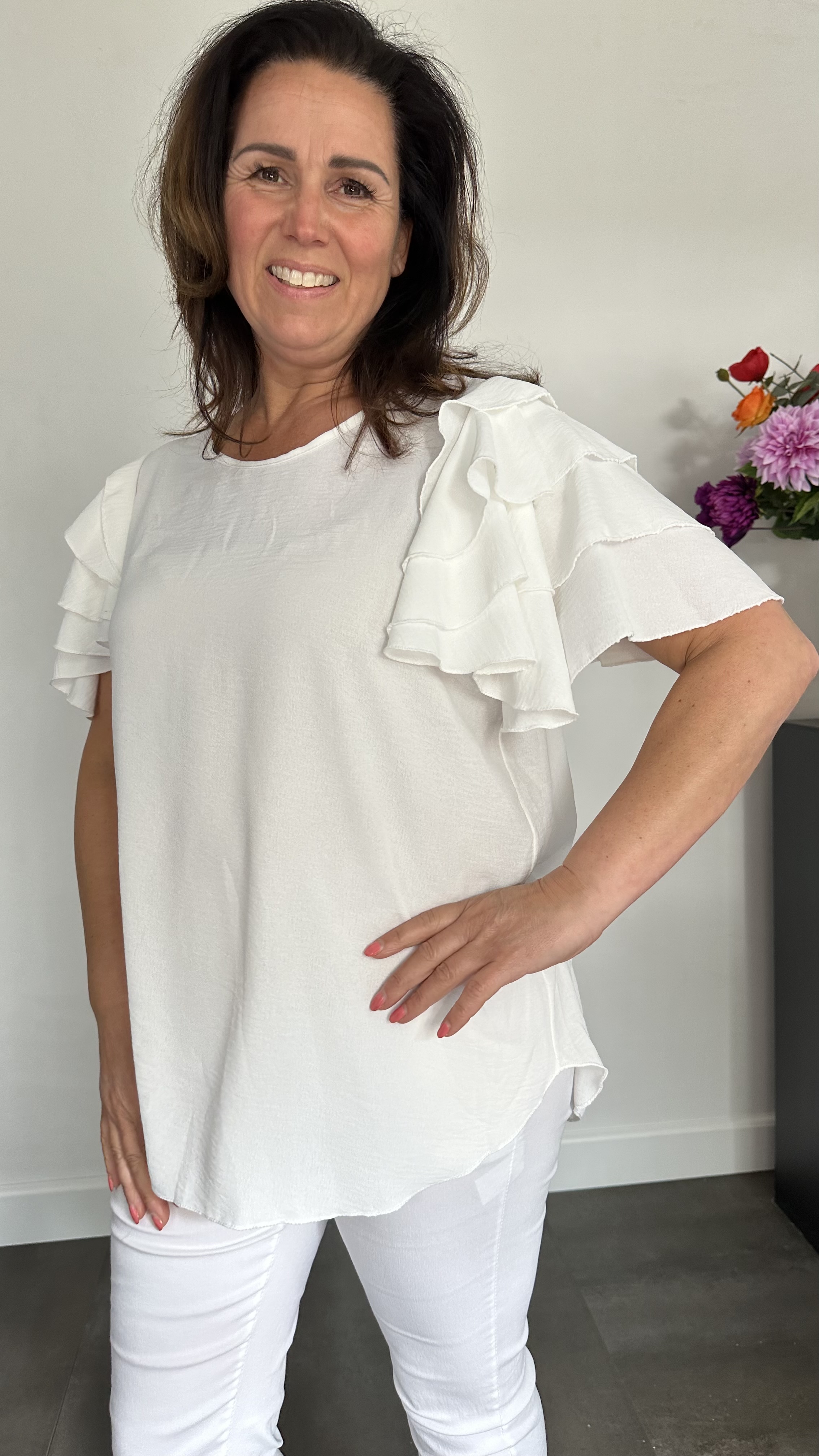 Top wendy met volant ecru