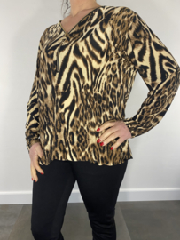 Shirt zipp met elastiek panter /tijger camel