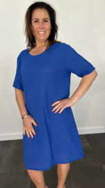 Tuniek /jurk linnenlook met gehaakt detail Kobalt SALE