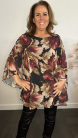 Voile blouse Camellia gebloemd Zwart