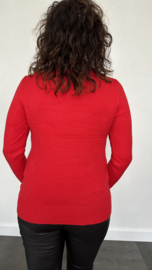 Fijn gebreide trui met grove boord rood
