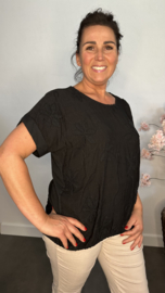 T_shirt met geborduurde bloemen Zwart