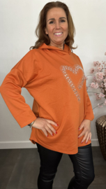 Sweater met capuchon/ glitter hart Pompoen