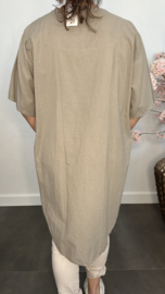 Broderie tuniek met knoop Taupe