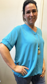 Top Maya korte mouw +SIZE turquoise blauw