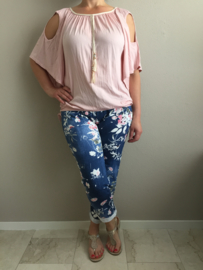Joggingbroek d. jeans roze gebloemd
