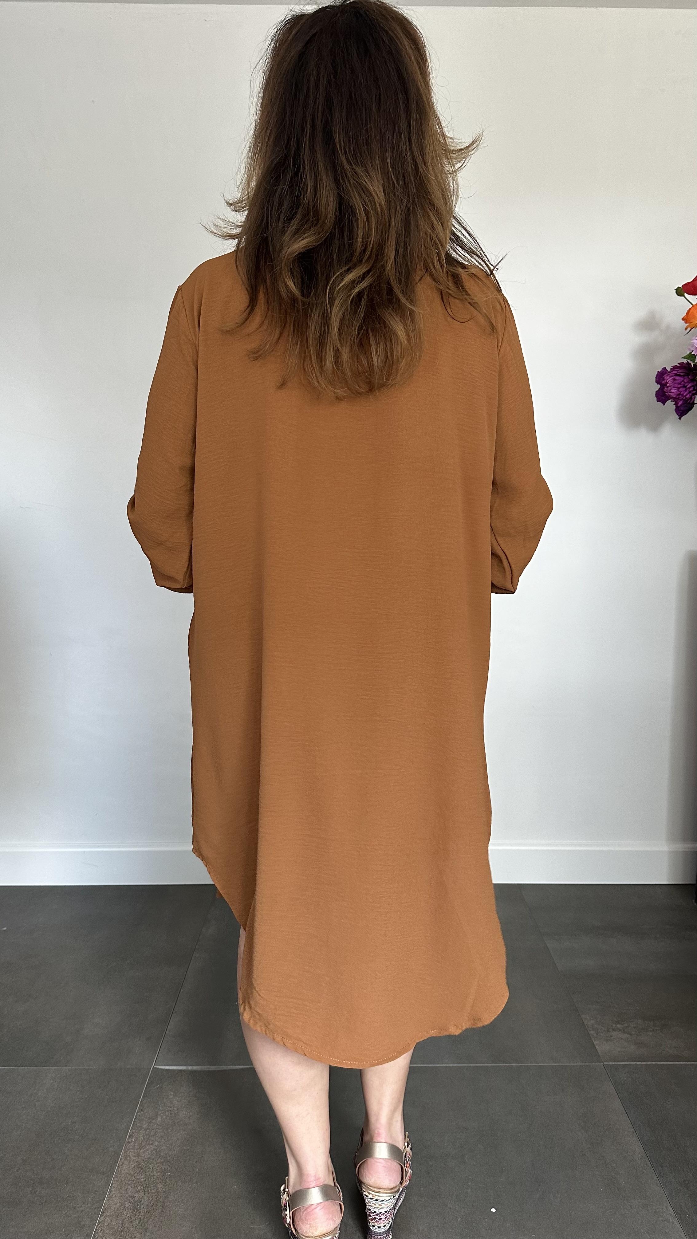 Blouse/ jurk crepe cognac