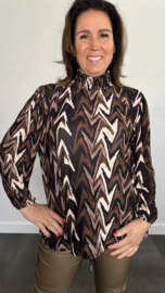 Shirt met gesmokte kraag zig zag soft zwart