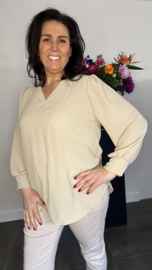 Crepe blouse met v-hals en pofmouw Zand