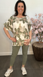 Gebloemd shirt Vera met ketting Army