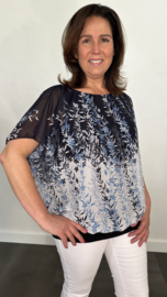 Blouse met boord BLAUWE bloesem tak marine/ wit