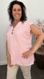Shirt Britt met knopen en ruche Roze