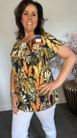 Shirt met koord travel Panter leaves marine