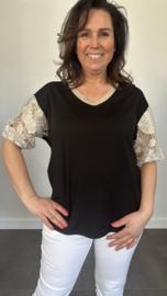 Shirt goldy met kanten pofmouw zwart