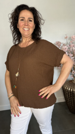 Crinkle shirt met elastiek +ketting Choco