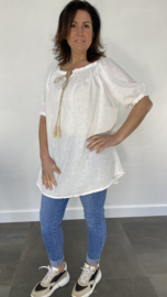 Lange blouse/ tuniek met pofmouw romy ecru