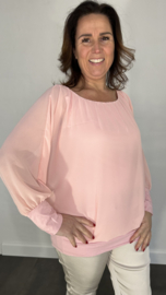 Blouse met boord lange mouw roze/ peach