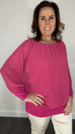 Blouse met boord lange mouw fuchsia +size