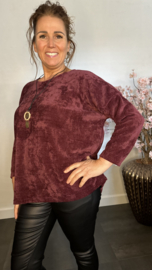 Baby rib sweater met ketting bordeaux