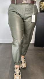 Lederlook broek met riem Army