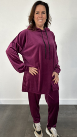 2-Delig velvet comfy pak met capuchon aubergine +SIZE SALE