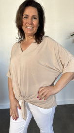 Travel top met strik korte mouw zand