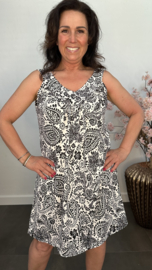 Jurkje met V-hals Paisley gebloemd zwart/wit