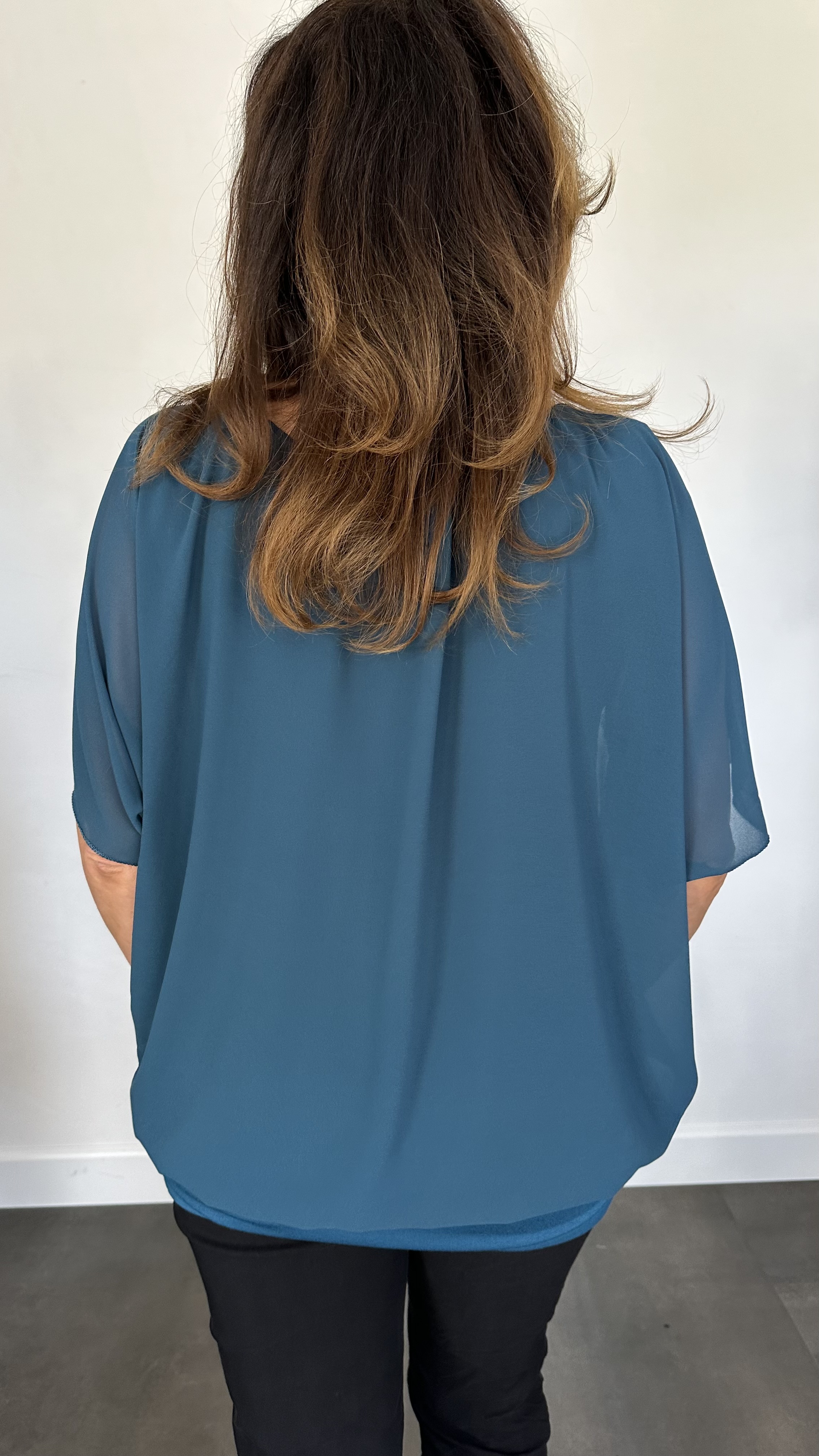 Blouse met boord korte mouw petrol