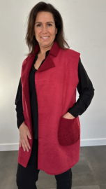 Suedine/ teddy bodywarmer wijnrood