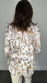 Stretch blouse travel vlinder bloesem ecru