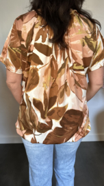 Ballon shirt met elastiek leaves oud roze/bruin
