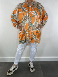 Satijnen blouse britt/ chains oranje SALE