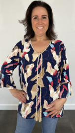 Shirt met flared mouw soft marble marine/zand