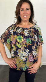Blouse met boord gebloemd marine