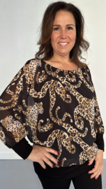 Blouse met boord curly panter zwart