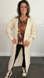 Lang grof gebreid vest met pofmouw beige