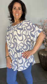 Linnenlook shirt Waves wit/ jeans blauw