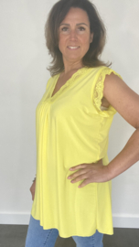 Lange mouwloze top met kant travel geel